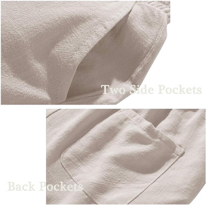 Mens Casual Linen Capri Pants Widen Leg 3/4 Pants with Pockets, White£¬36