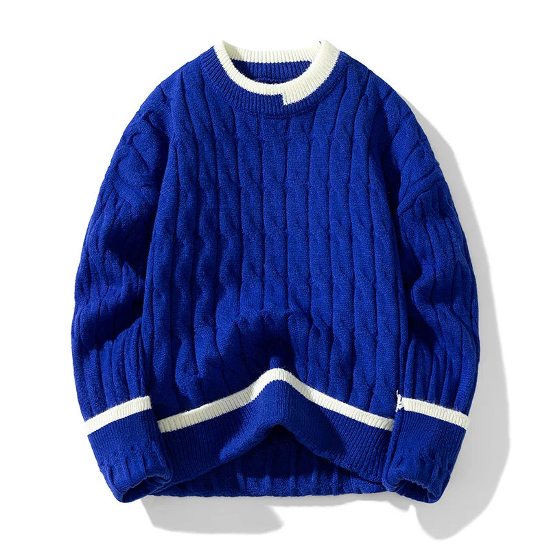 Autumn Winter Men'S Sweater Warm Knit Pullovers Fashion Loose Knitted Sweaters Men Youthful Vitality Patchwork Casual Pullovers