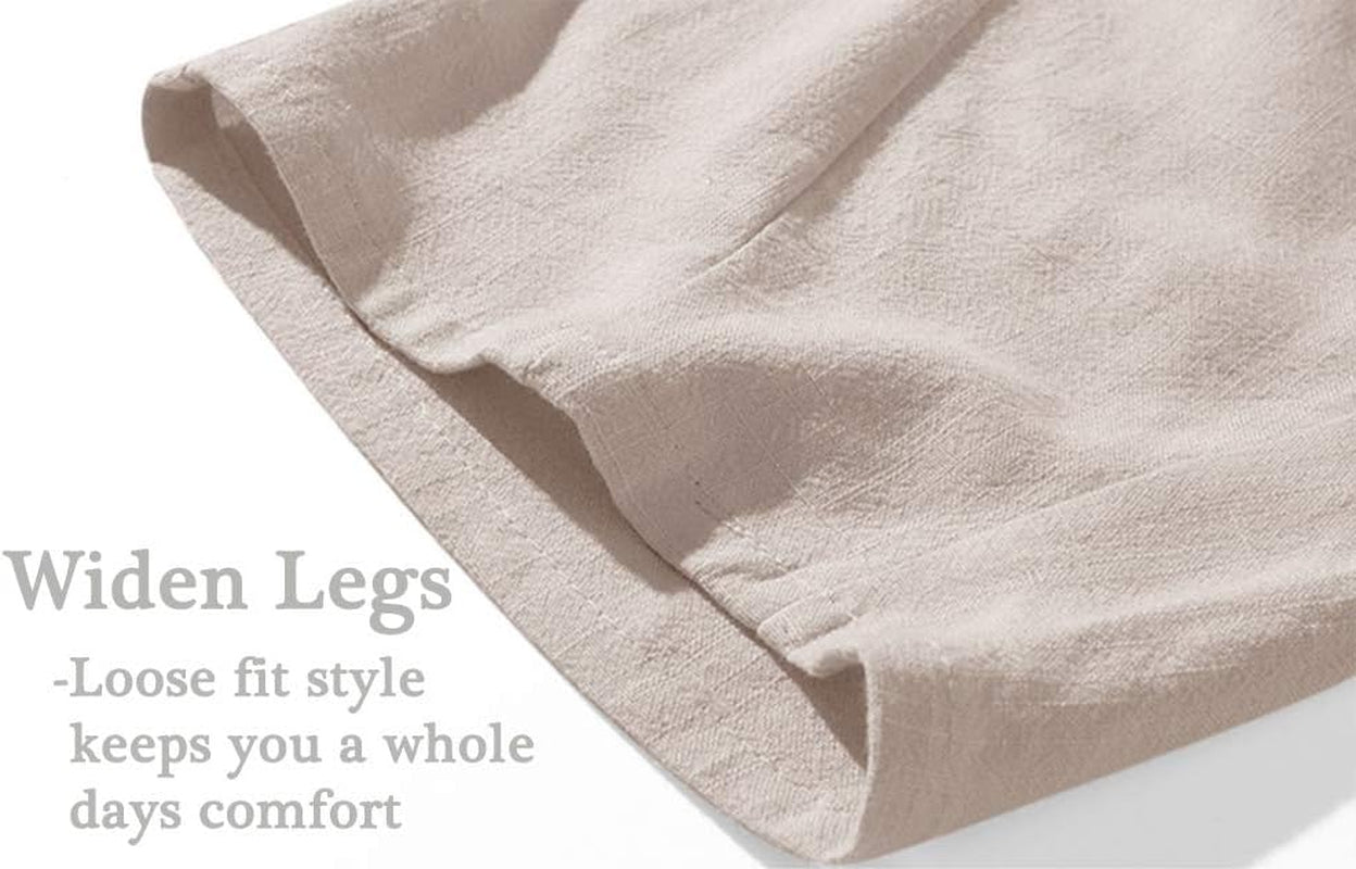 Mens Casual Linen Capri Pants Widen Leg 3/4 Pants with Pockets, White£¬36