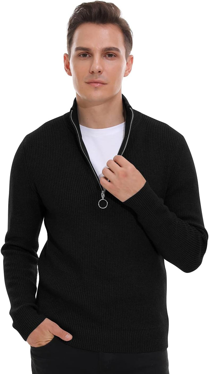 Men'S Soft Sweaters Quarter Zip Pullover Classic Ribbed Turtleneck Sweater