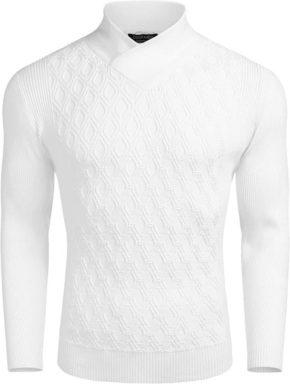 Mens Pullover Sweaters Fashion Diamond Knit Sweater Stylish Knitwear Lightweight Jumper