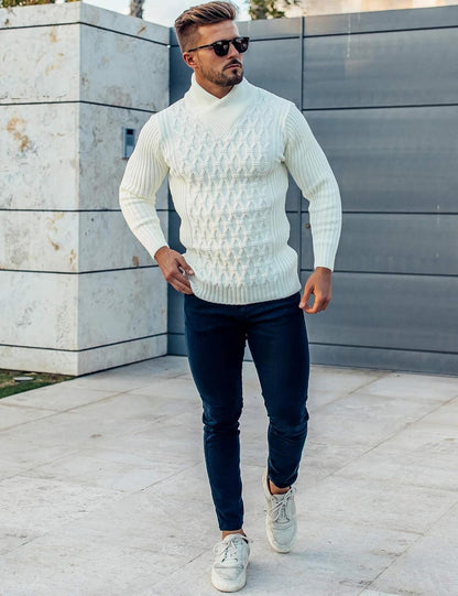 Mens Pullover Sweaters Fashion Diamond Knit Sweater Stylish Knitwear Lightweight Jumper