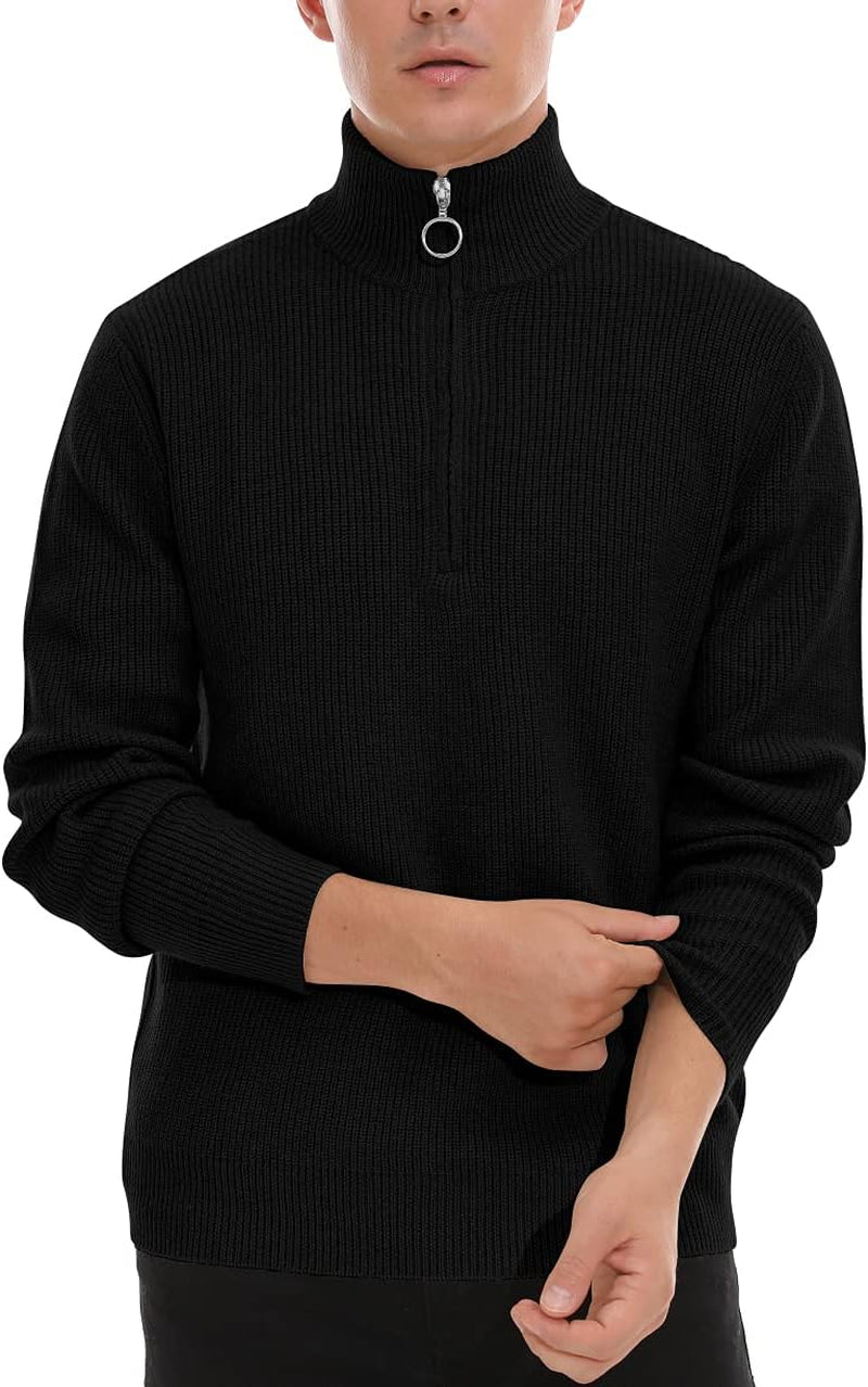 Men'S Soft Sweaters Quarter Zip Pullover Classic Ribbed Turtleneck Sweater