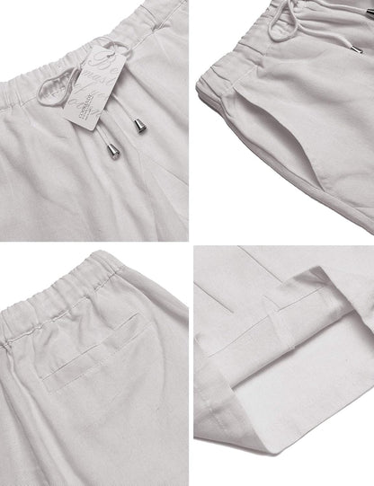 Men Cotton Linen Capri Pants Baggy Harem Pants Drawstring Yoga Beach Pants