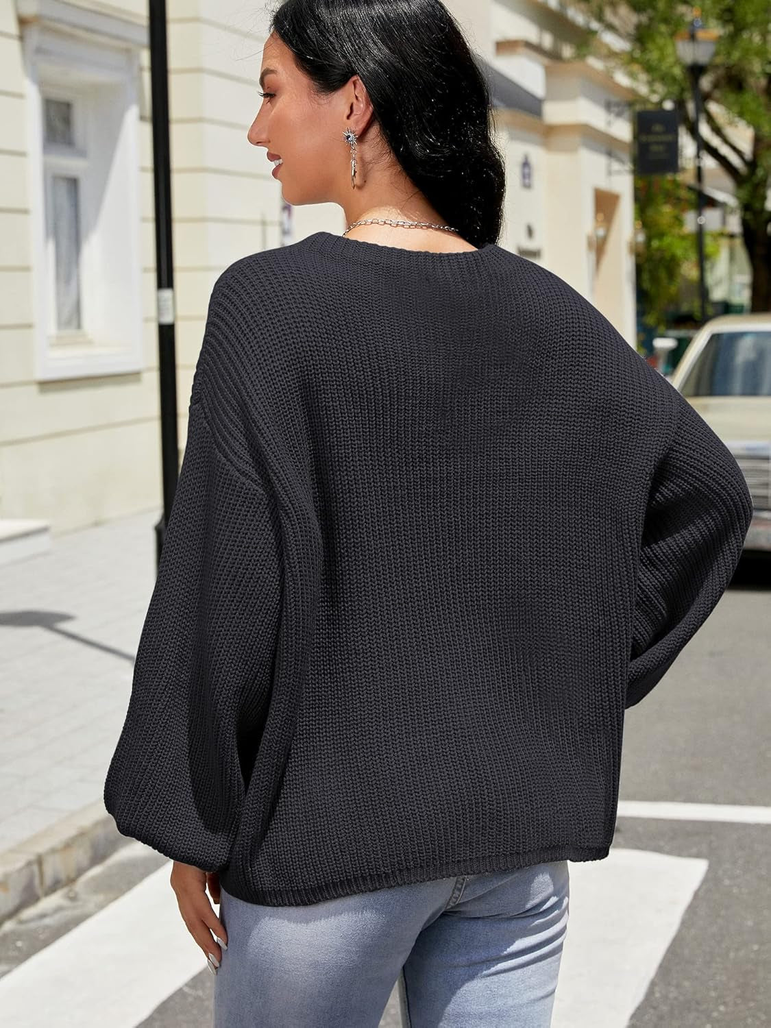 Women Crewneck Sweater Casual Long Sleeve Loose Knit Pullover Tops