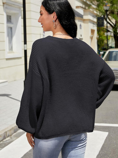 Women Crewneck Sweater Casual Long Sleeve Loose Knit Pullover Tops